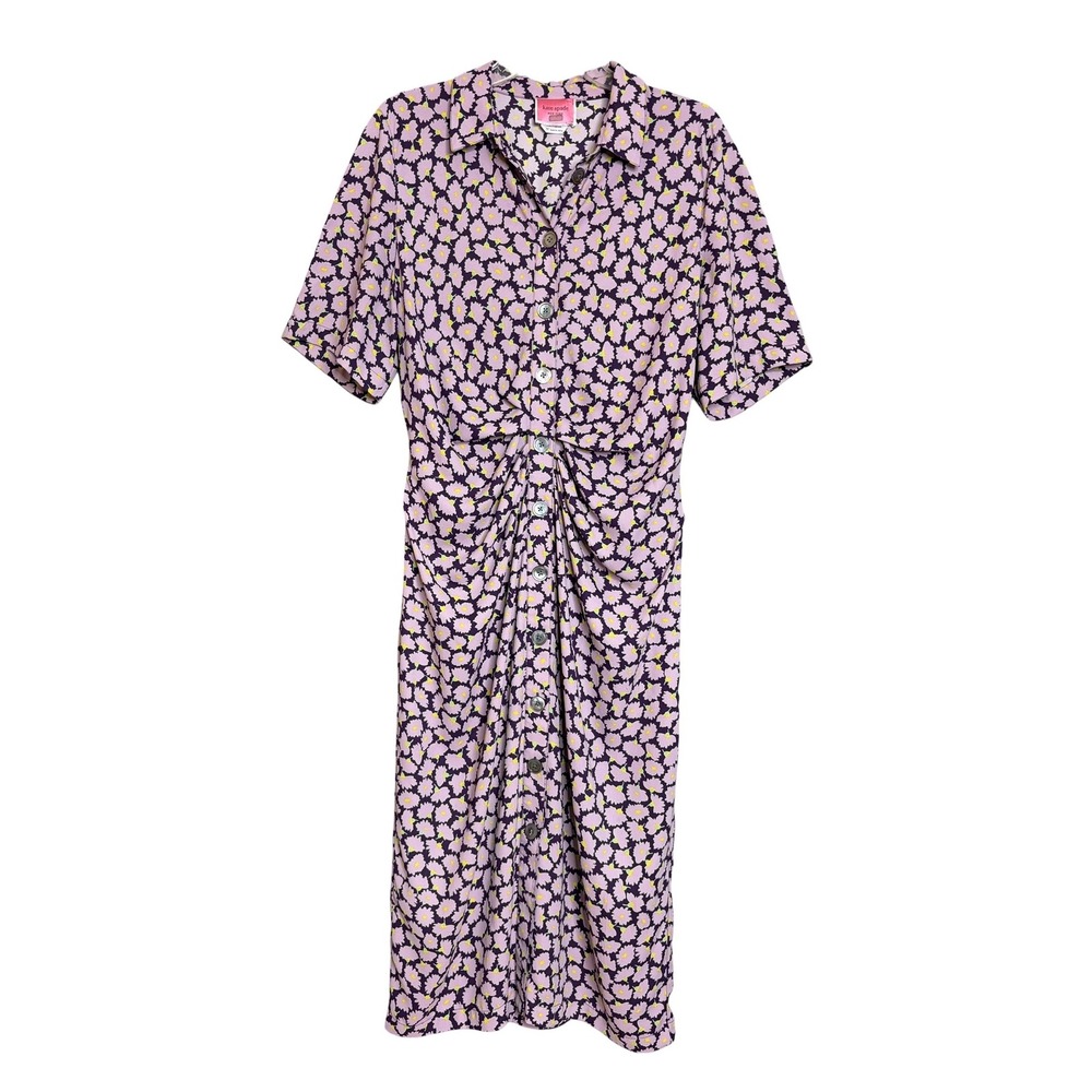 Kate Spade Sunny Bloom Shirt Dress Purple Floral Button Preppy Grunge Midi 16 - Picture 4 of 8